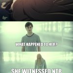 A vile thing no one should witness | WHAT HAPPENED TO HER? SHE WITNESSED NTR | image tagged in harry potter and dumbledore,anime,animeme,anime meme,vomit | made w/ Imgflip meme maker