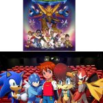 Sonic and Friends watching Digimon the movie 2000 in the theater | image tagged in movie theater seating wall mural - murals your way,sonic the hedgehog,sonic x,megaman,crossover,digimon | made w/ Imgflip meme maker