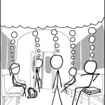 Stick figures on train sharing thought