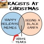 Racists crying over 'happy holidays' at christmas | RACISTS AT 
CHRISTMAS; 'HAPPY HOLIDAYS'
MEMES; SEEING A
BLACK
SANTA | image tagged in white tears,christmas,happy holidays,anti-racist,racists,xmas | made w/ Imgflip meme maker