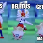 We are not certain, but Togepi may be somewhere in North Korea. | DELETUS; GET IN THE; FETUS; MACHEENUS | image tagged in cinderace kicks togepi | made w/ Imgflip meme maker