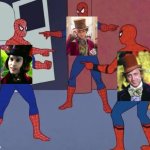 which one is the real Wonka | image tagged in 3 spiderman pointing,willy wonka | made w/ Imgflip meme maker