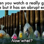 the end of a movie is everything | When you watch a really good movie but it has an abrupt ending | image tagged in now what,abrupt ending,movie,for real,great movie | made w/ Imgflip meme maker