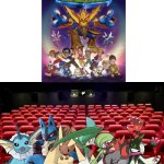 Vaporeon and friends watching Digimon the 2000 in a movie theater | image tagged in movie theater seating wall mural - murals your way,crossover,pokemon,digimon,anime | made w/ Imgflip meme maker
