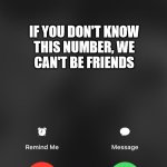 is calling you | INCOMING CALL:

867-5309; IF YOU DON'T KNOW
THIS NUMBER, WE
CAN'T BE FRIENDS | image tagged in is calling you | made w/ Imgflip meme maker