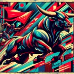 Bull chasing red flag
