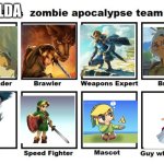 my first non owl house meme (I'm not sure how I like it) | ZELDA | image tagged in mah zombie apocalypse team,legend of zelda | made w/ Imgflip meme maker