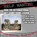 Pls recruit for the anti gametoons Imgflip legion | JOIN THE INTERNATIONAL ANTI GAMETOONS LEGION; ALL OF THEIR VIDEO SUCKS THEY ALSO HYPNOTISE KIDS FOR MONEY | image tagged in fnaf newspaper,gametoons,sucks | made w/ Imgflip meme maker
