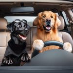 2 cute dogs driving a car meme