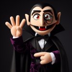 Count von Count from Sesame Street holding up 4 fingers