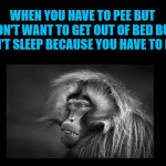 black screen | WHEN YOU HAVE TO PEE BUT DON'T WANT TO GET OUT OF BED BUT CAN'T SLEEP BECAUSE YOU HAVE TO PEE | image tagged in black screen | made w/ Imgflip meme maker
