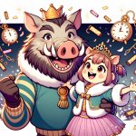 Daddy boar whith little princess boar celebrate the new year