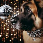 large dog staring at a glitzy