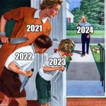 Happy New Year from Imgflip | 2024; 2021; 2022; 2020; 2023 | image tagged in waiting for dad,happy new year,2024,2023,2022,2021 | made w/ Imgflip meme maker