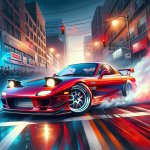 Mazda rx-7 drifting on the streets