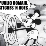 Public Domain | PUBLIC DOMAIN, BITCHES ‘N HOES | image tagged in steamboat willy | made w/ Imgflip meme maker