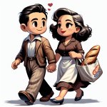 cute couple walking with a bag of bread