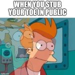 rip | WHEN YOU STUB YOUR TOE IN PUBLIC | image tagged in fry | made w/ Imgflip meme maker