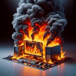 a computer on fire