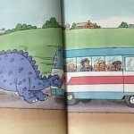 Dinosaur hunting down a bus template