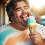fat guy licking ice cream
