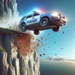 police car runing off a cliff meme