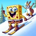 Spongebob skiing with sandy