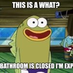 Fish Meme (This is a What) | THIS IS A WHAT? IF THE BATHROOM IS CLOSED I'M EXPLODED | image tagged in fish meme,spongebob,meme | made w/ Imgflip meme maker