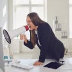 Woman yelling at computer template