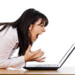 Woman yelling at computer template