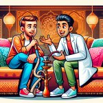 Two men talking about shisha