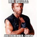 Chuck Norris, nuff said! | IF YOU EVER FEEL USELESS:; JUST REMEMBER, CHUCK NORRIS'S CAR HAS AN AIRBAG. | image tagged in memes,chuck norris flex,chuck norris | made w/ Imgflip meme maker