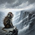 Depressed monkey standing on the edge