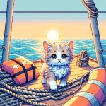 Cute kitten on a life boat template