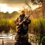 Trump hunting liberals in the swamp meme