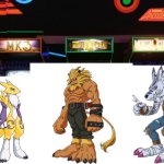 Renamon,Leomon and WereGarurumon having fun at the arcade | image tagged in arcade,digimon | made w/ Imgflip meme maker