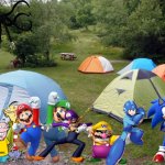 Wario and Friends dies by Slender man while camping | image tagged in tent city,wario dies,crossover | made w/ Imgflip meme maker