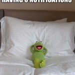 It's so refreshing | ME ENJOYING HAVING 0 NOTIFICATIONS | image tagged in kermit bed,notifications,peace | made w/ Imgflip meme maker