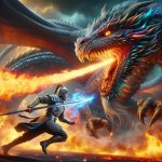 dragon fighting a worrior
