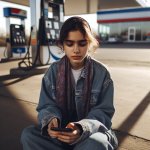 Girl sitting on a Gas station