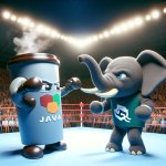 java mascot defeats postgresql mascot