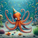 silly birthday octopus dancing in the ocean