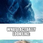 thought of this while in the shower lol | WHAT I THINK I LOOK LIKE WHEN I GET OUT OF THE SHOWER:; WHAT I ACTUALLY LOOK LIKE: | image tagged in godzilla comparison,fun,godzilla | made w/ Imgflip meme maker