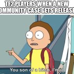 tf2 players lol | TF2 PLAYERS WHEN A NEW
COMMUNITY CASE GETS RELEASED | image tagged in morty i'm in | made w/ Imgflip meme maker