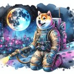 Shiba inu coin astronaught going to the moon