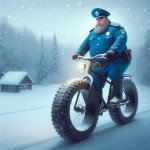 Fat Policeman on a fat bike in the snow