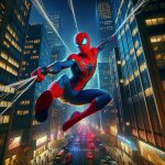 Spider-man swinging around in new york very realistic image