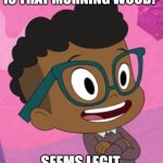 What's Morning Wood? | IS THAT MORNING WOOD? SEEMS LEGIT. | image tagged in harvey street kids gerald legit,morning wood,harvey girls forever,harvey street kids | made w/ Imgflip meme maker