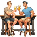 Two muscular guys drinking beer