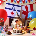 Hedgehog celebrating birthday Canada and Israel